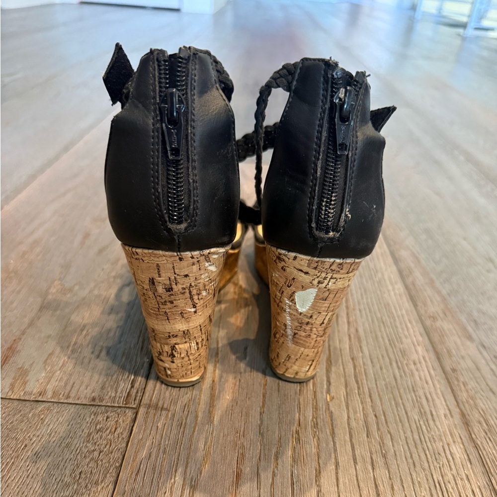 Mossimo Supply Co. Black Braided Cork Wedge Sandals - Picture 2 of 4